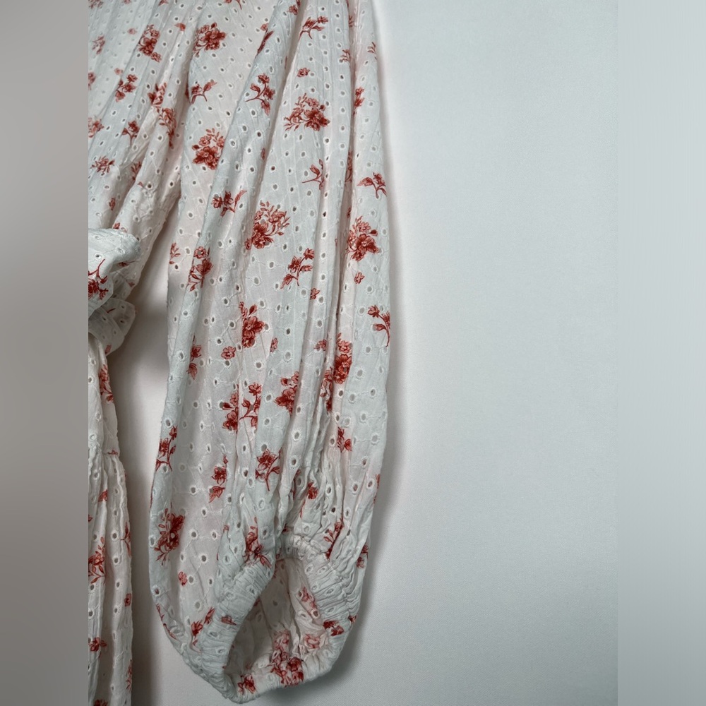 Maia Bergman Ines Ruffled Floral Eyelet Mini Wrap Dress White /Pink Size XL - Picture 8 of 10